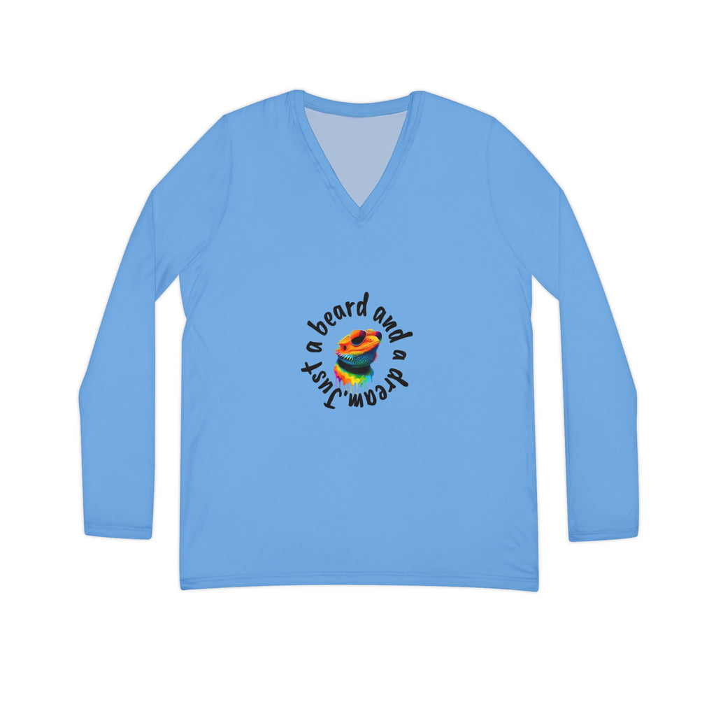Cool Cat Long Sleeve V-neck Shirt, Fun Casual Tee, Gift for Cat Lovers, Unique AOP Shirt, Birthday, Valentine's, Everyday Wear