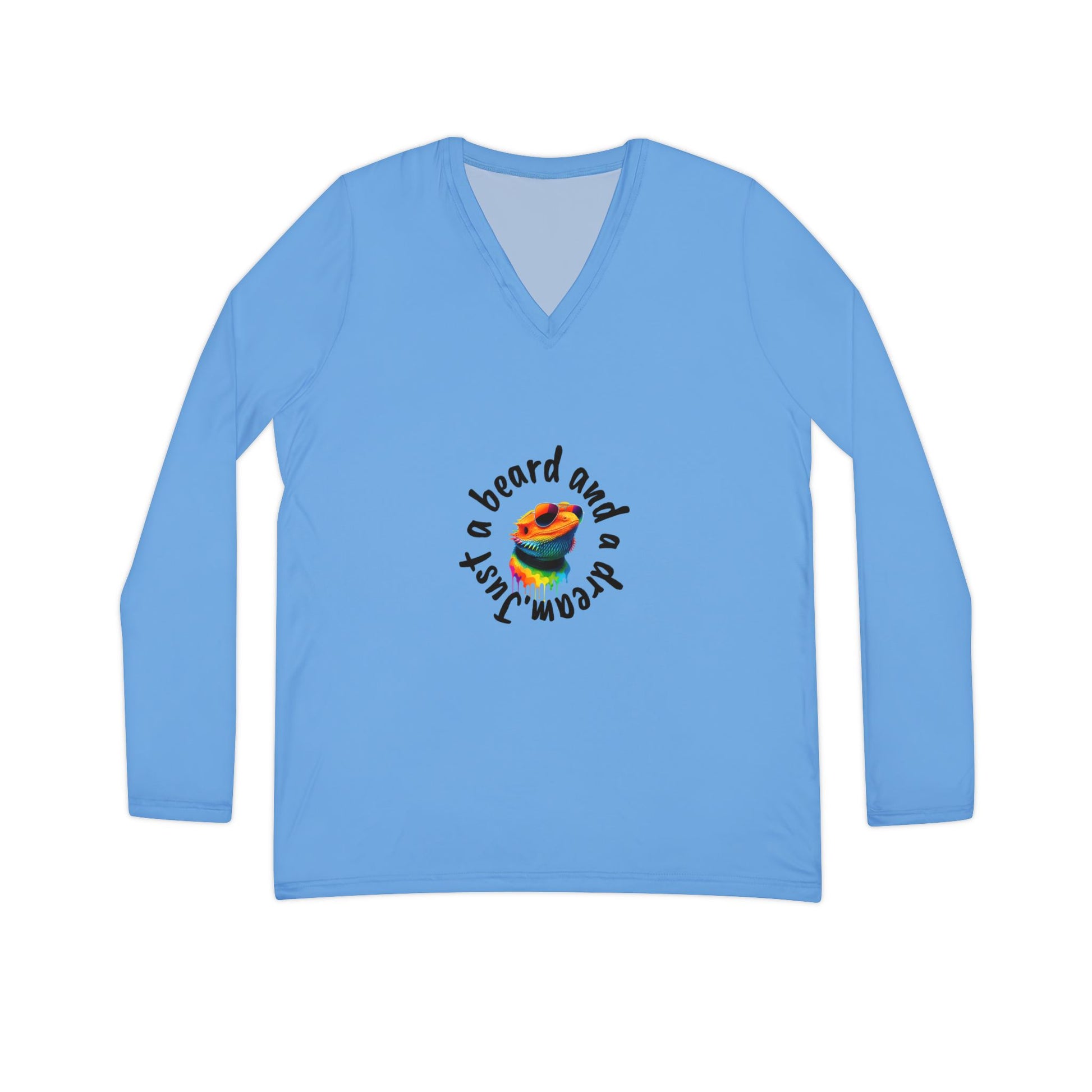 Cool Cat Long Sleeve V-neck Shirt, Fun Casual Tee, Gift for Cat Lovers, Unique AOP Shirt, Birthday, Valentine's, Everyday Wear