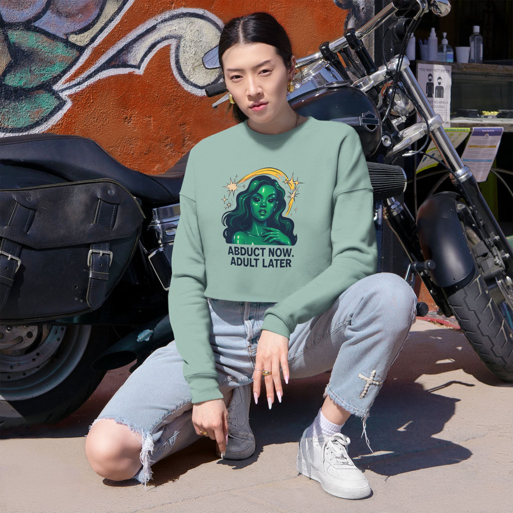Cosmic Humor Women's Cropped Sweatshirt | Fun Gift for Her | Cute Casual Wear | Quirky Halloween Fashion | Perfect for Parties