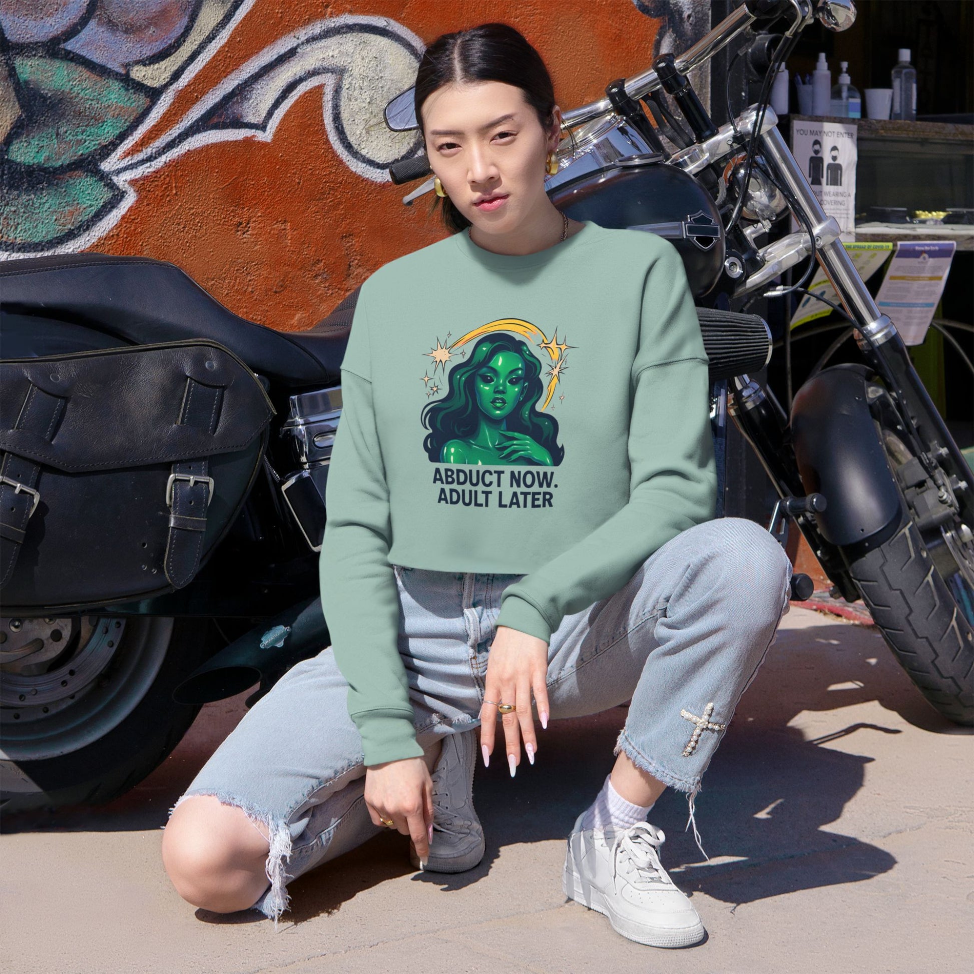 Cosmic Humor Women's Cropped Sweatshirt | Fun Gift for Her | Cute Casual Wear | Quirky Halloween Fashion | Perfect for Parties