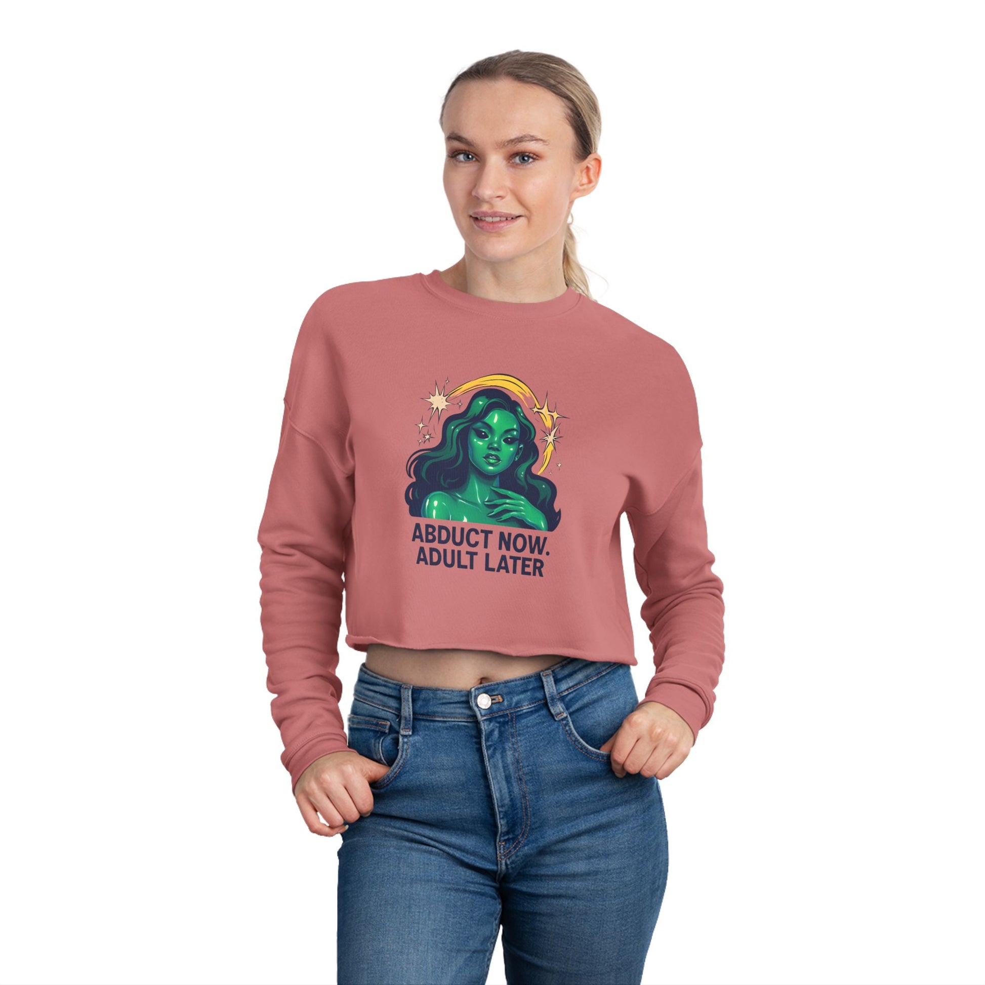 Cosmic Humor Women's Cropped Sweatshirt | Fun Gift for Her | Cute Casual Wear | Quirky Halloween Fashion | Perfect for Parties