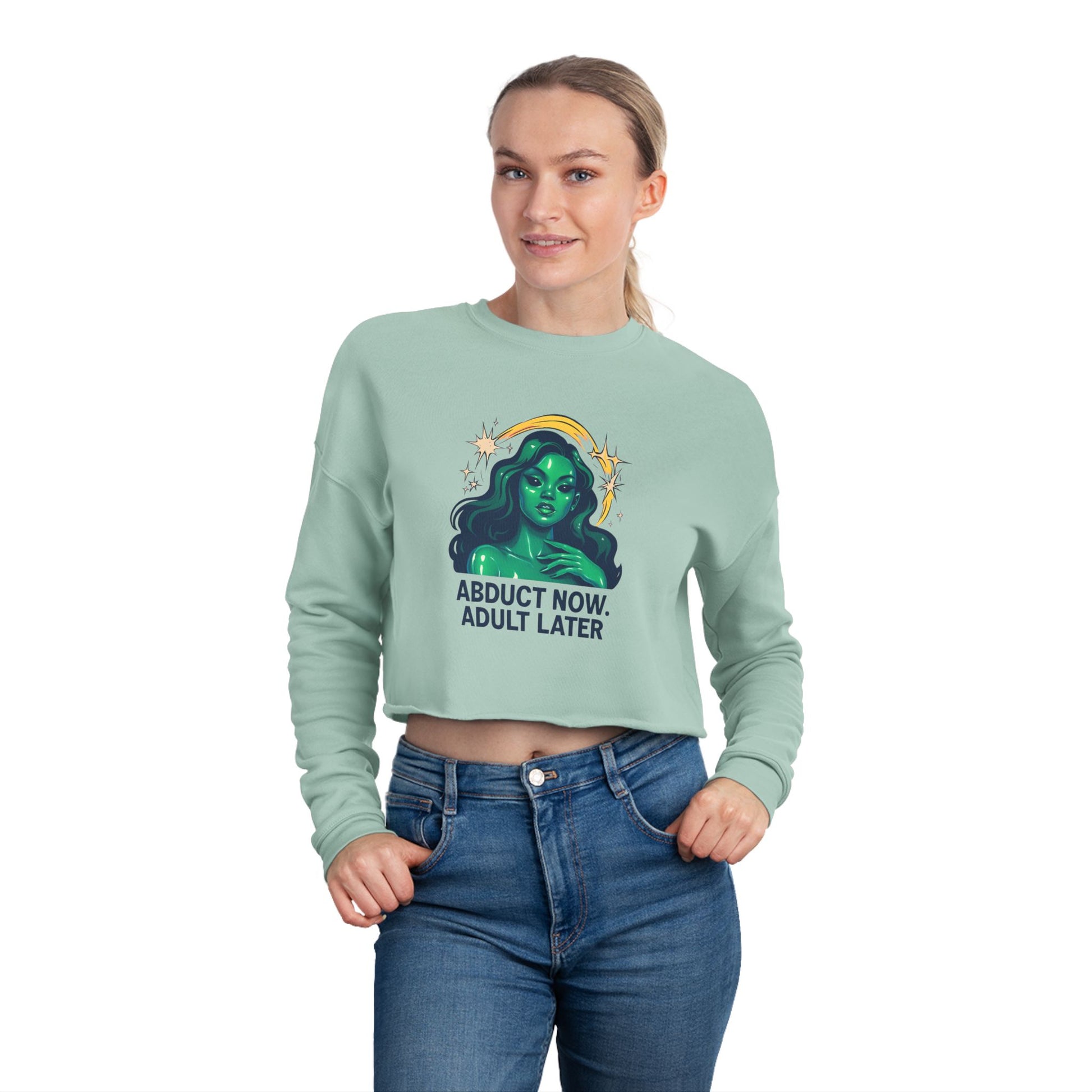Cosmic Humor Women's Cropped Sweatshirt | Fun Gift for Her | Cute Casual Wear | Quirky Halloween Fashion | Perfect for Parties