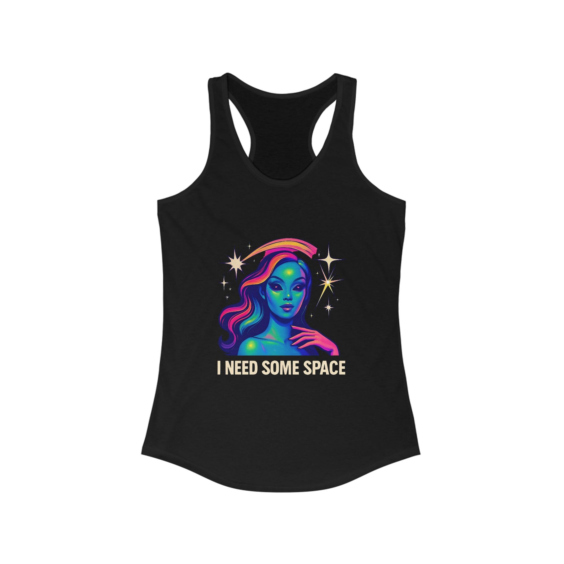 Cosmic Vibes Racerback Tank, Space-Themed Apparel, Women's Athletic Top, Gift for Space Lovers, Summer Workout Gear, Festival Outfit