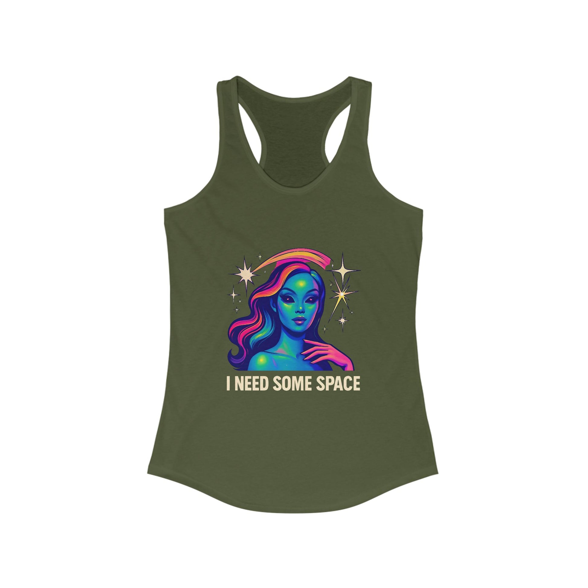 Cosmic Vibes Racerback Tank, Space-Themed Apparel, Women's Athletic Top, Gift for Space Lovers, Summer Workout Gear, Festival Outfit