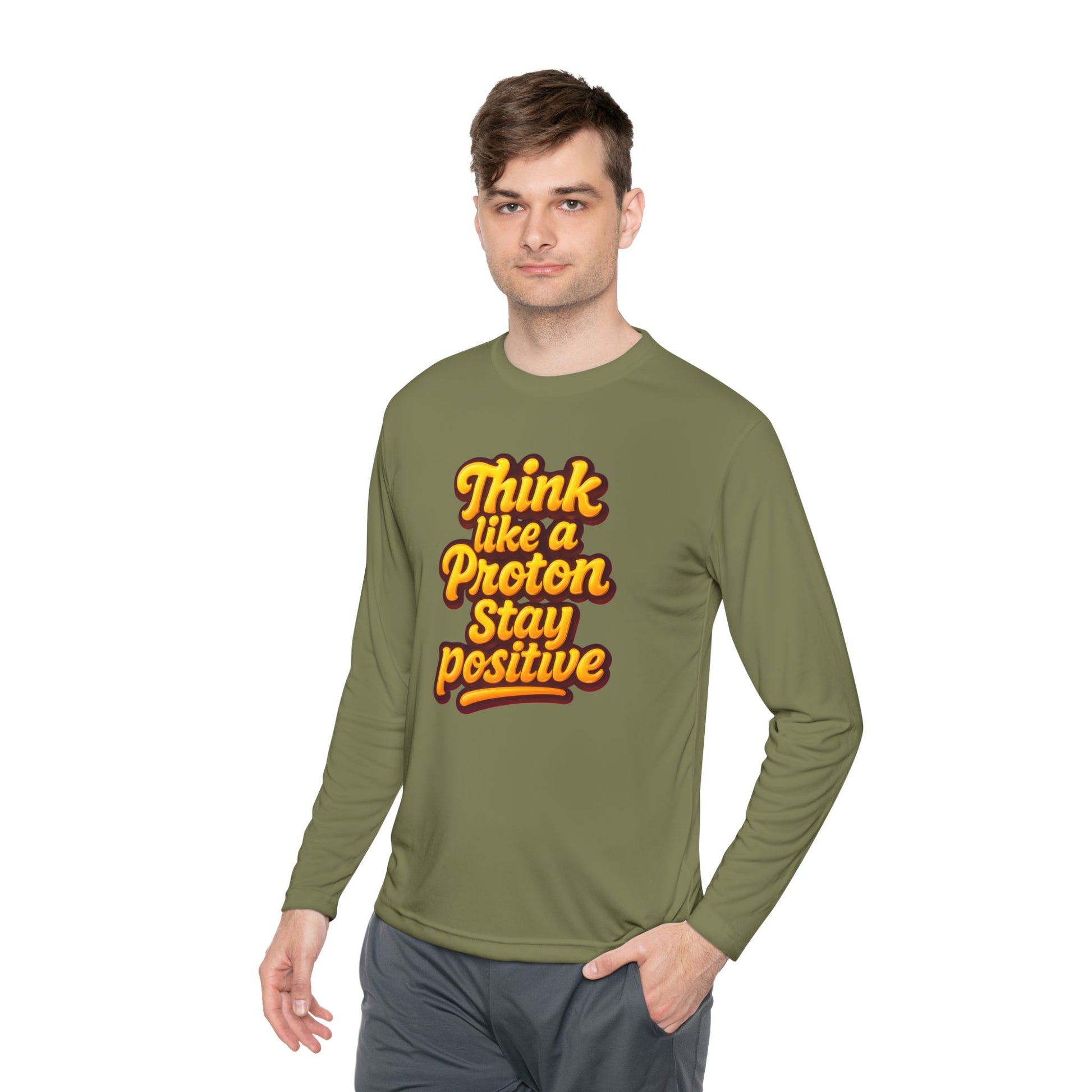 Positive Proton Long Sleeve Tee, Fun Tee for Science Lovers, Gift for Students, Motivational Quotes Shirt, Casual Wear, College Apparel