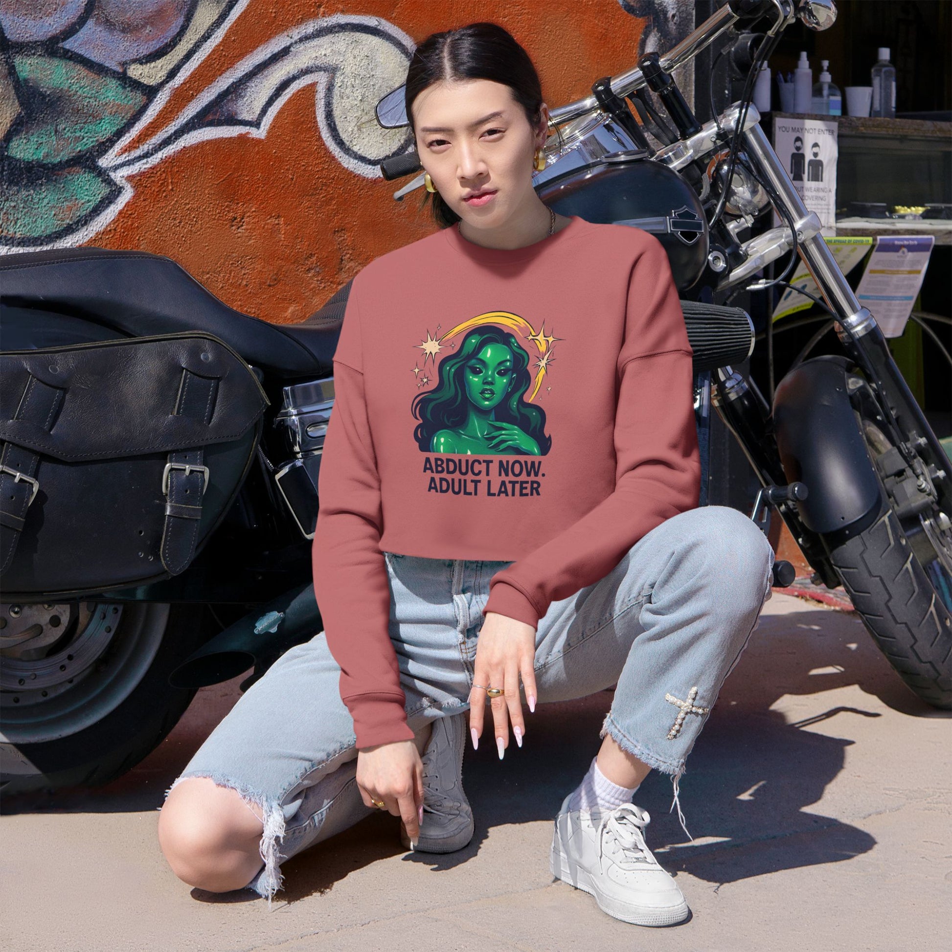 Cosmic Humor Women's Cropped Sweatshirt | Fun Gift for Her | Cute Casual Wear | Quirky Halloween Fashion | Perfect for Parties